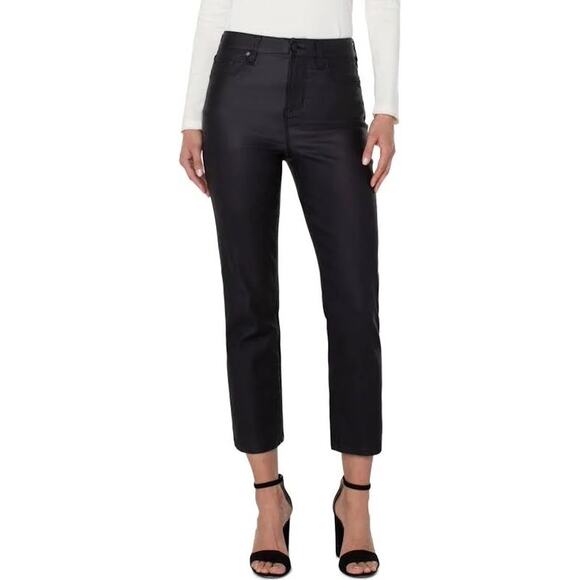 Liverpool Kennedy High Rise Croppped Straight Leg Pants Size 16 Coated Black - Picture 1 of 13